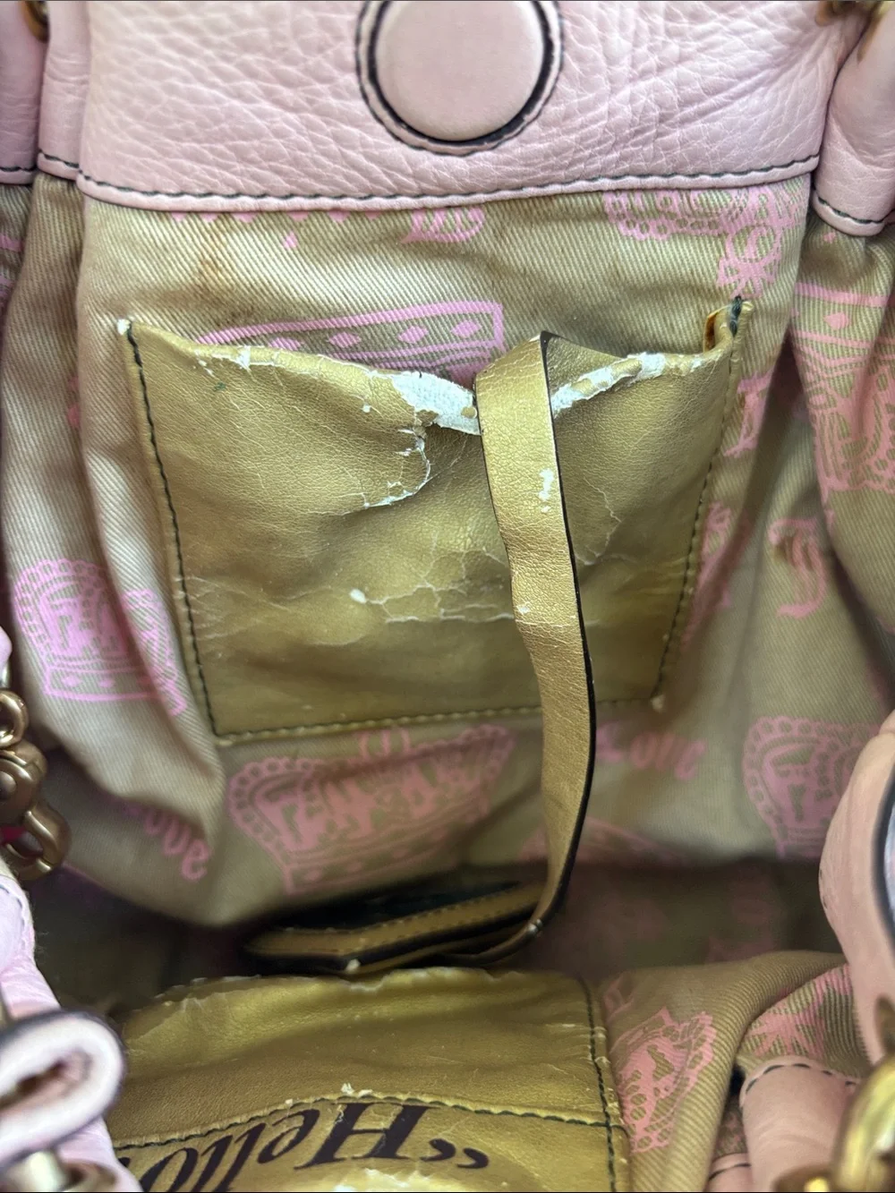 Juicy Couture Leather Vintage Soft Pink Shoulder Handbag with Gold Chain Details